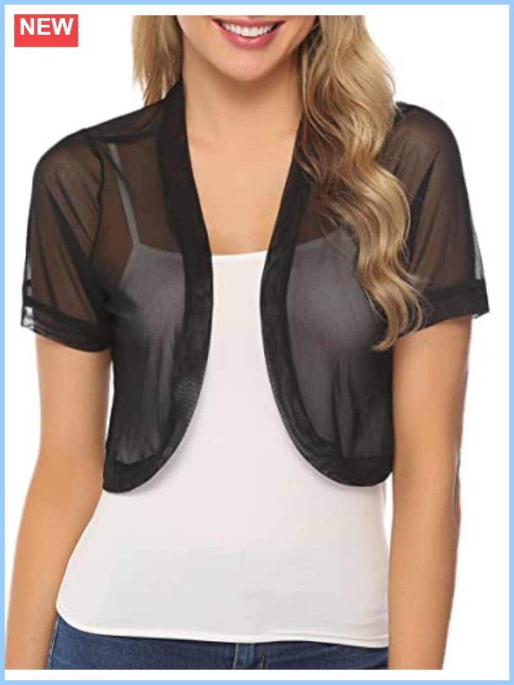 Women's Sheer Mesh Cropped Bolero Shrug Open Front Short Sleeve Cardigan